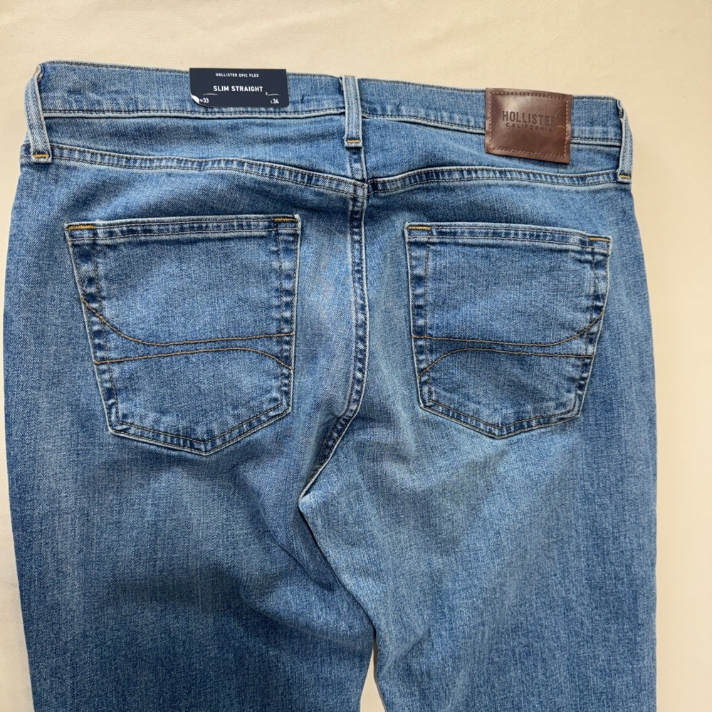 Hollister Epic Flex Slim Straight Men's Jeans 33x34 Medium Wash Blue Denim NWT - Picture 11 of 16